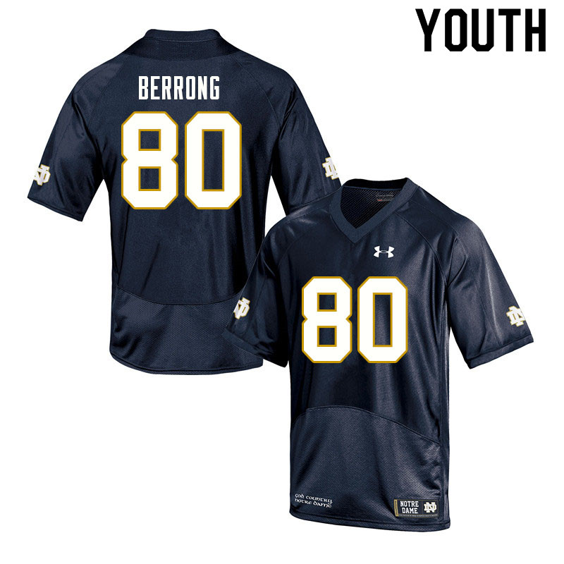 Youth NCAA Notre Dame Fighting Irish #80 Cane Berrong Stitched College Under Armour Authentic Navy Football Jersey UP10R22TI